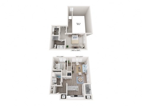 Two Bed Two Bath Loft 1256 sq.ft. at Brookfield Village Apartments in Brookfield, CT, 06804